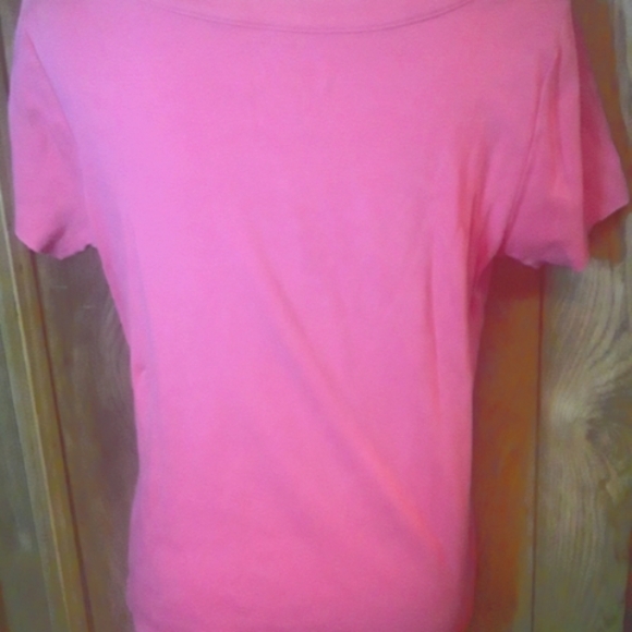 Womans Size Petite Large Midsleeved Blouse Round Neck Front Opening Pink Top - Picture 3 of 4